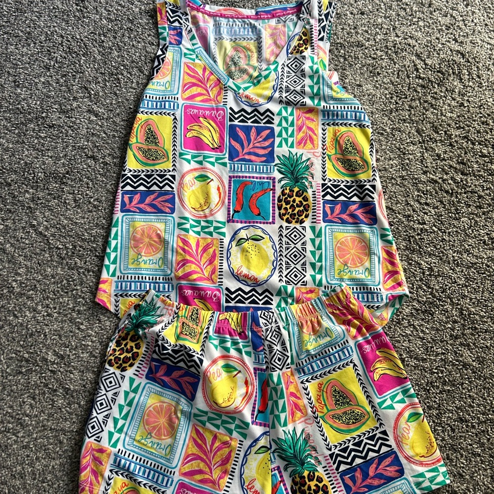 Colorful Fruit Print Tank Top and Shorts Set